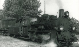Parowóz Px48-1787 z Nasielskiej Kolei Dojazdowej podczas transportu normalnotorowych węglarek...