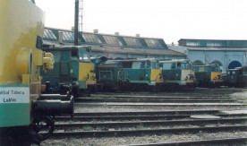 Lokomotywy spalinowe SU45, SM42 i SM03 na wachlarzu lokomotywowni w...